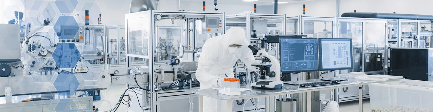 Researcher with protective suit in the laboratory